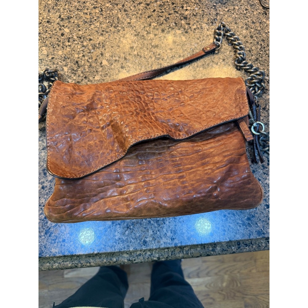 maxon‎ collection brown leather crossbody purse with chain strap